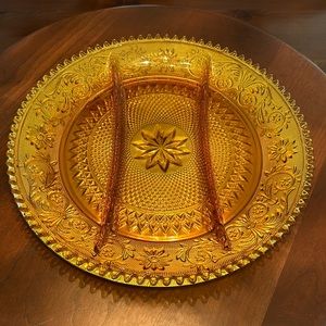 Indiana Glass Tiara Amber 12” Serving Divided Serving Platter Vintage